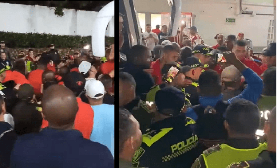 A puños atacaron a la policía de Barranquilla, jugadores del América de Cali  