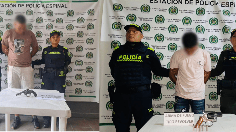 Capturados dos individuos en Espinal por porte ilegal de armas de fuego