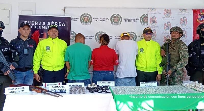 Privadas de la libertad tres personas descubiertas en flagrancia con armas de fuego y estupefacientes en Chaparral, Tolima