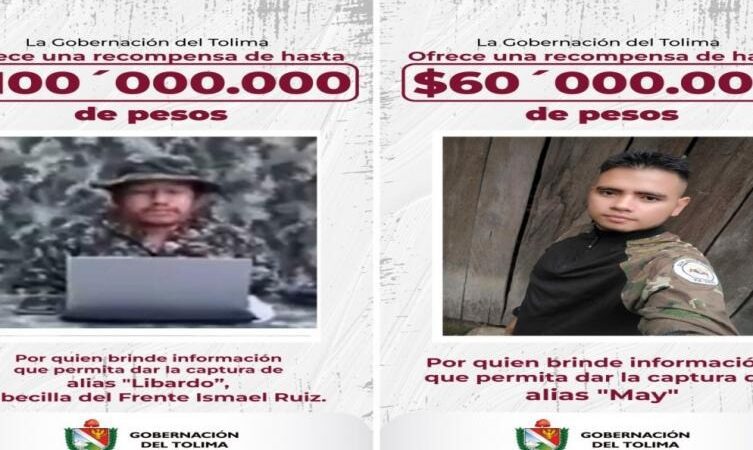 Gobernadora del Tolima ofrece hasta $100 millones de recompensa por cabecillas de las disidencias de las FARC