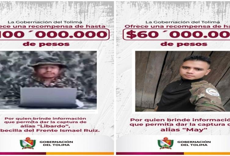 Gobernadora del Tolima ofrece hasta $100 millones de recompensa por cabecillas de las disidencias de las FARC