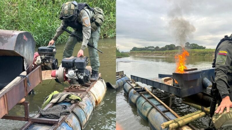 Maquinaria utilizada para minería ilegal fue destruida en el Cauca por la Policía