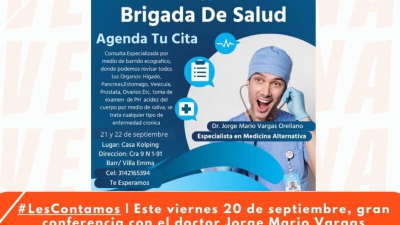 Este viernes 20 de septiembre, gran conferencia con el doctor Jorge Mario Vargas Orellanos, sobre enfermedades del sistema gastrointestinal y cuidado femeninos