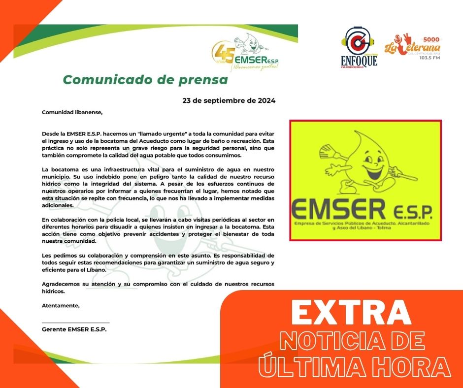 Comunicado de prensa de EMSER E.S.P