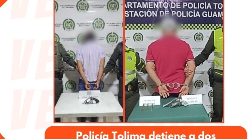 Policía Tolima detiene a dos sujetos en Guamo y Villahermosa y se les incautan armas de fuego