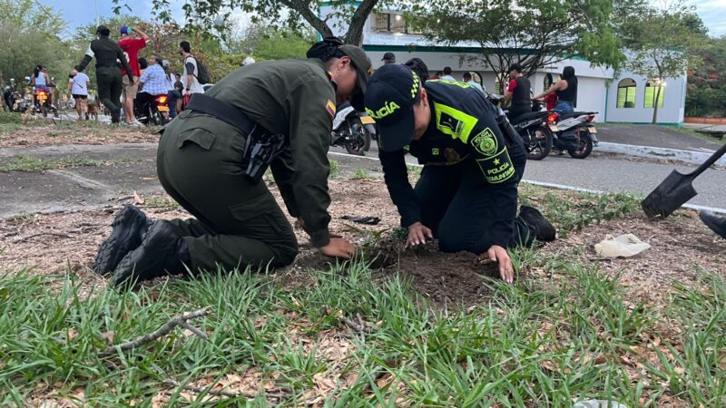 En Lérida la Policía Tolima acompañó la campaña ‘Siembra un árbol, siembra vida’