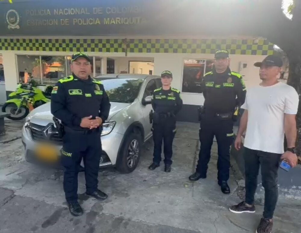 Policía Tolima recupera automóvil robado en Medellín durante operativo en Mariquita