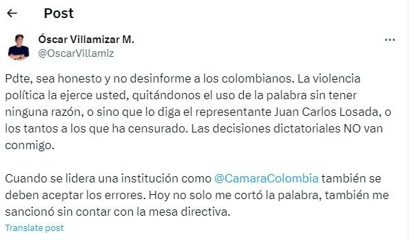 Tensión en la Cámara de Representantes por enfrentamiento entre Jaime Raúl Salamanca y Óscar Villamizar