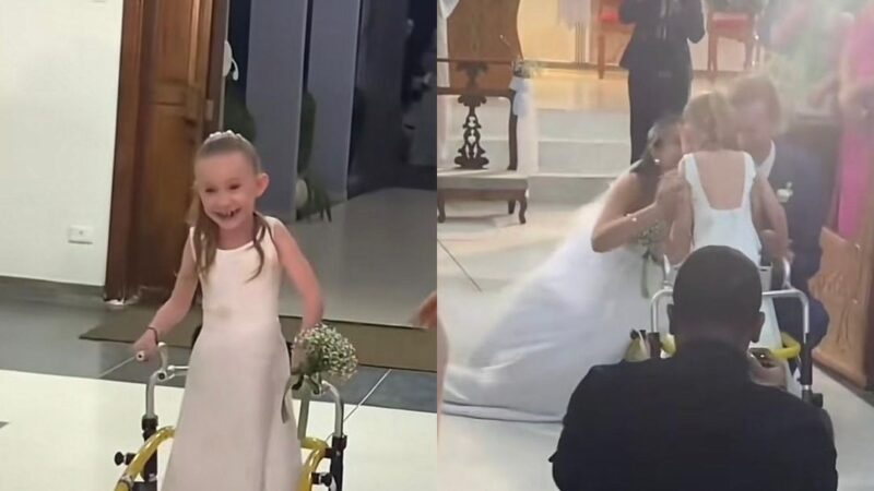 Una niña de 8 años conmueve al mundo al caminar en la boda de sus padres