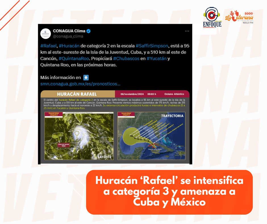 Huracán ‘Rafael’ se intensifica a categoría 3 y amenaza a Cuba y México