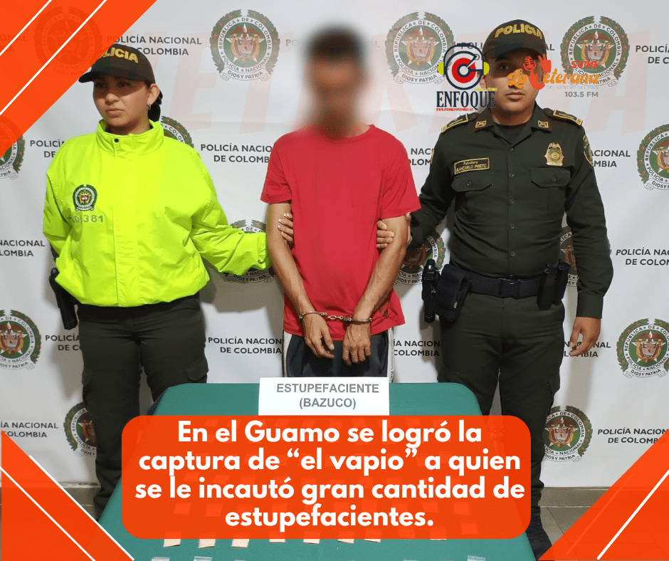 En el Guamo, policía Tolima logró la captura de “el vapio” a quien se le incautó gran cantidad de estupefacientes.