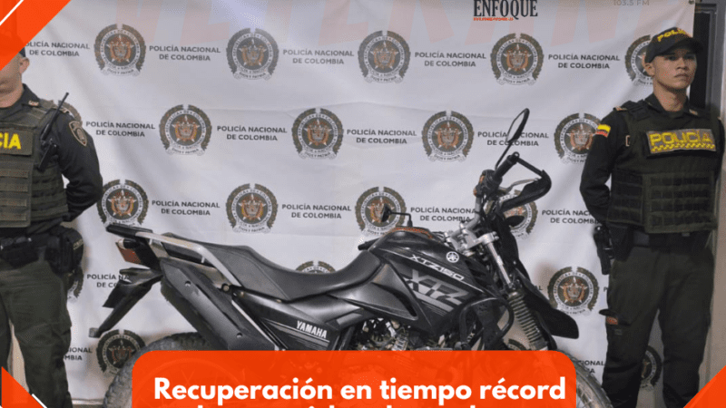 Recuperación en tiempo récord de motocicleta hurtada en guamo, gracias a la rápida reacción de la policía Tolima