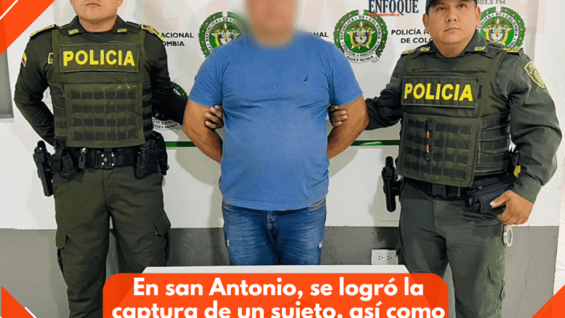 En san Antonio, policía Tolima logró la captura de un sujeto, así como la incautación de un arma de fuego y munición.