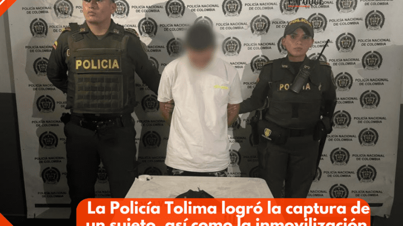 ¡Vuelve y juega! más resultados contra el delito en el espinal, en esta oportunidad la policía Tolima logró la captura de un sujeto, así como la inmovilización de un vehículo y la incautación de un arma de fuego con munición.