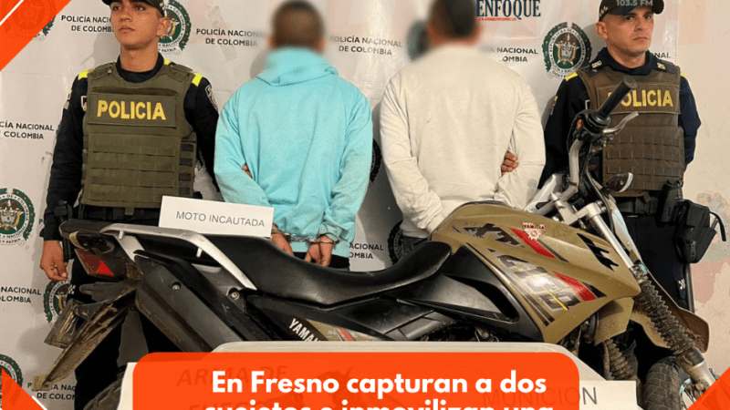 En fresno capturan dos sujetos entre ellos “sebas”, logran la inmovilización de una motocicleta y la incautación de un arma de fuego con munición.