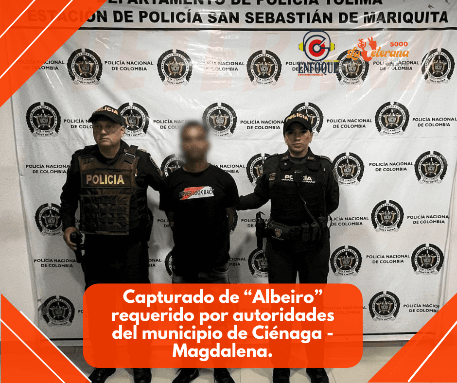 Gracias a labores de patrullaje de la policía Tolima, en san Sebastián de mariquita, se logró la captura de “Albeiro” requerido por autoridades del municipio de ciénaga – magdalena.