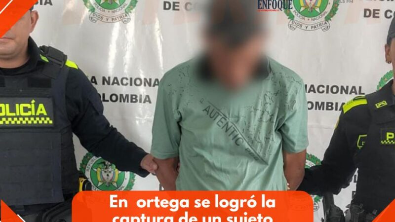 Gracias a área de prevención y control de la policía Tolima, en el municipio de ortega se logró la captura de un sujeto requerido por autoridades del municipio del guamo