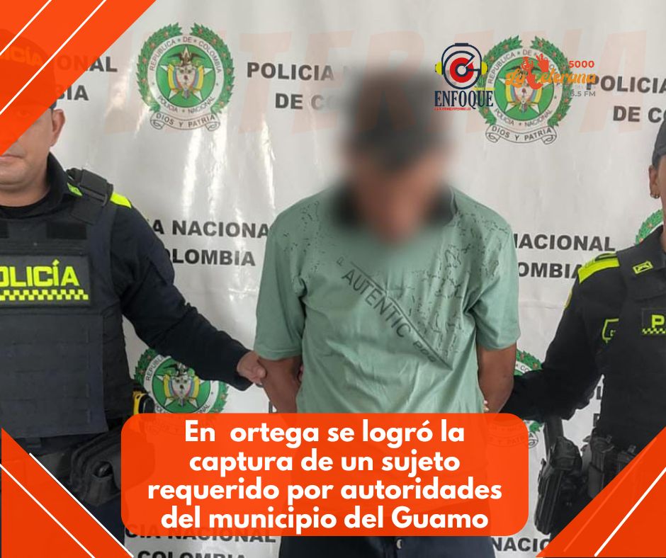 Gracias a área de prevención y control de la policía Tolima, en el municipio de ortega se logró la captura de un sujeto requerido por autoridades del municipio del guamo