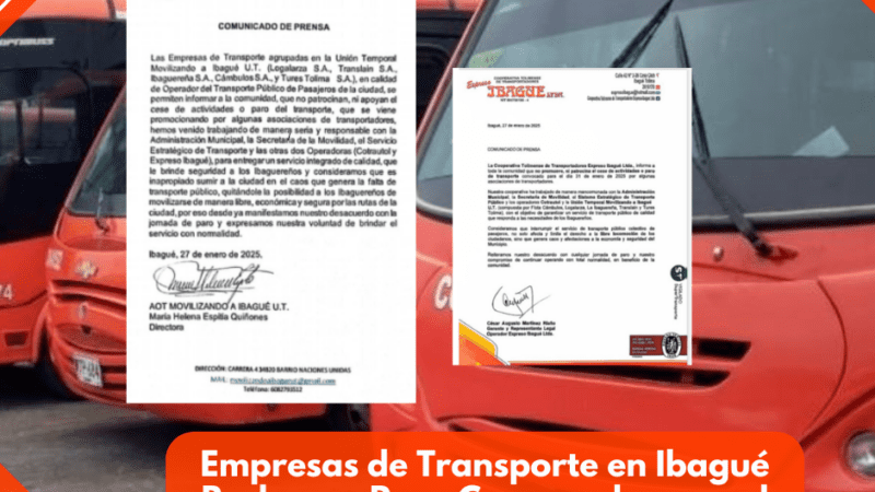 Empresas de Transporte en Ibagué Rechazan Paro Convocado para el 31 de Enero