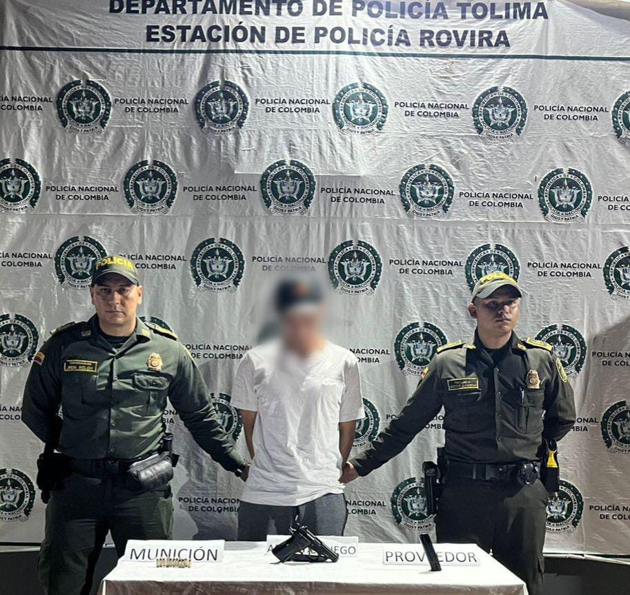 Policía Tolima captura a un sujeto y confisca una pistola en Rovira