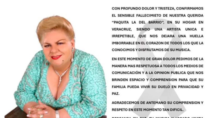 Fallece Paquita la del Barrio, ícono de la música mexicana, a los 77 años